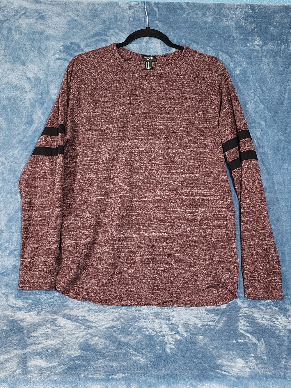Forever 21 Maroon Heathered Long Sleeve Sweatshirt with Black Sleeve Stripes